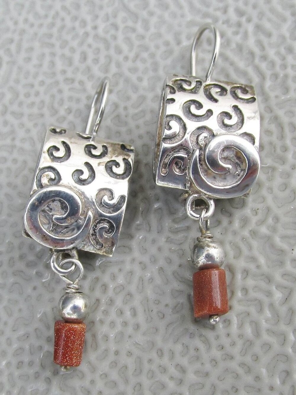 Retired SILPADA Sterling Silver Etched Swirl Sandstone Dangle Earrings W0895
